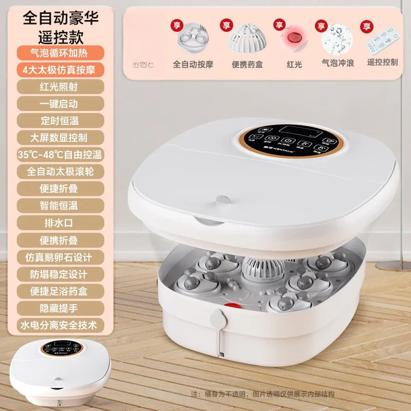Automatic Heated Thermostatic Foot Soaking Bucket, Folding Portable Footbath, Household Electric Massage Foot Wash Bucket