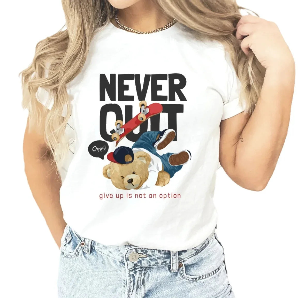 New Couple Teddy Bear Print T-shirt Europe and The United States Fashion Crew-neck Top Woman Tops Oversized T Shirt  Harajuku
