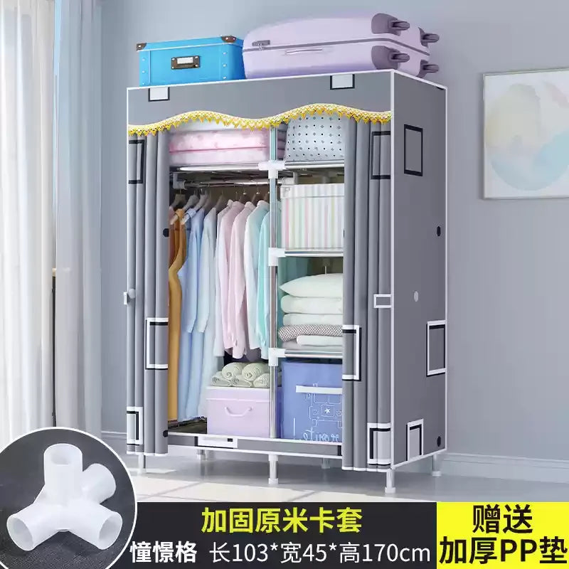 ‌Portable Fabric Closet, Multi-Tier Steel Wardrobe, Rust-Resistant Compact Cabinet Waterproof Storage Organizer with Multi-Color
