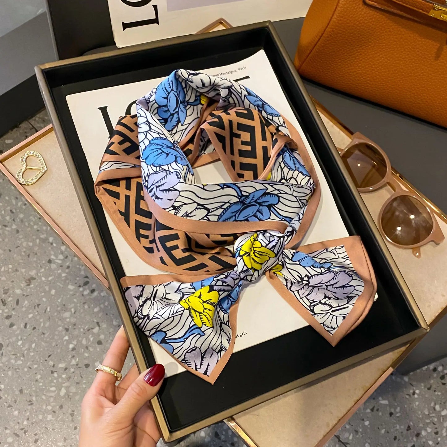 Long Silk Scarf Bag Tie Women Neck Skinny Scarves Hair band Foulard Horse Print Brand Lady Neckerchief Ribbon