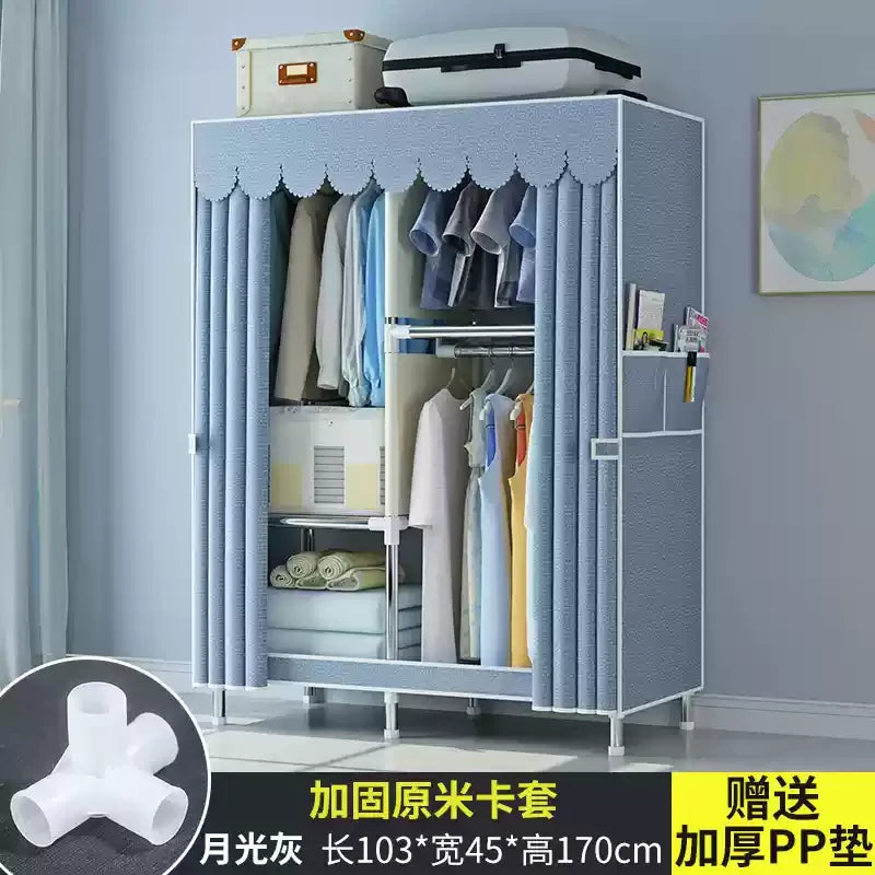 ‌Portable Fabric Closet, Multi-Tier Steel Wardrobe, Rust-Resistant Compact Cabinet Waterproof Storage Organizer with Multi-Color