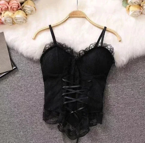 Y2K Sexy Crop Tops for Women Corset Lace Bandage Camisole Sleeveless Sling Tank Top Fashion Waistcoat Gift