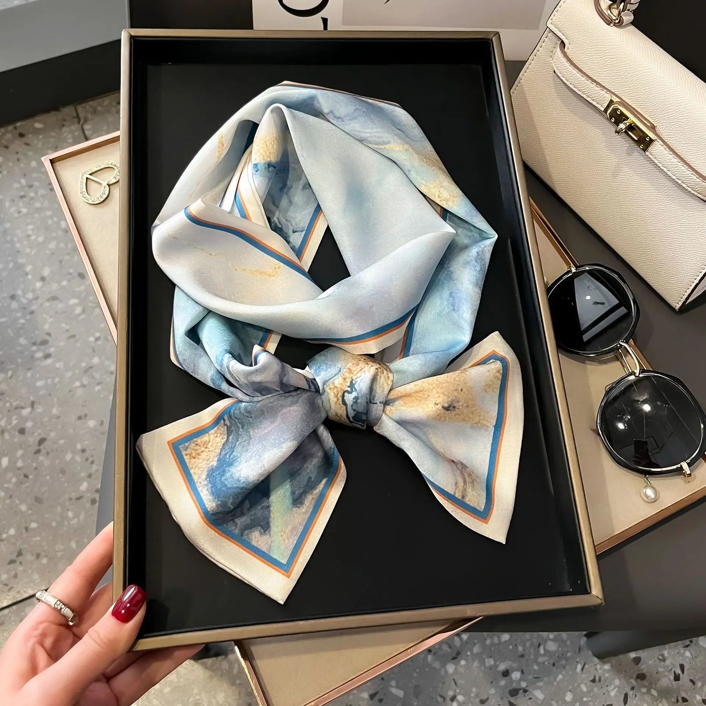 Long Silk Scarf Bag Tie Women Neck Skinny Scarves Hair band Foulard Horse Print Brand Lady Neckerchief Ribbon