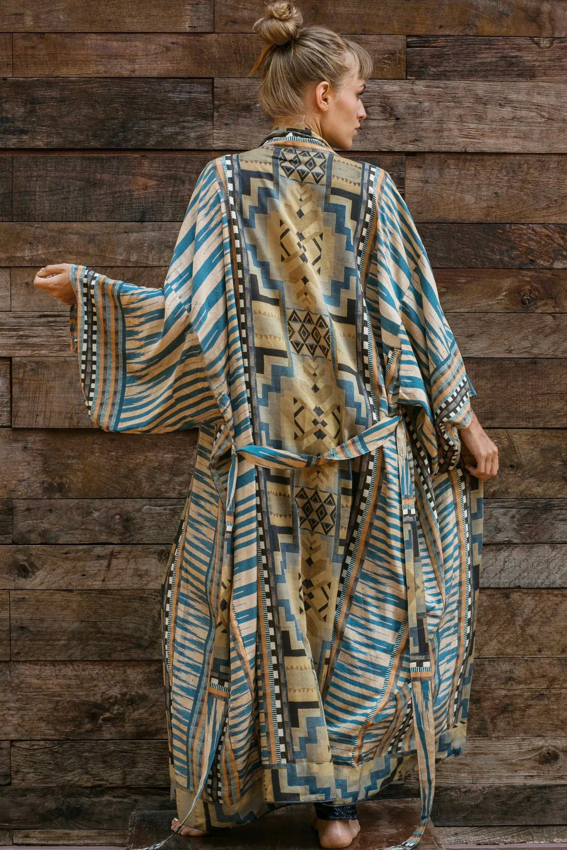 Beach Cover Up Over Sized Kimonos Women's Geometry Print Rayon Kimonos with Belt for Summer