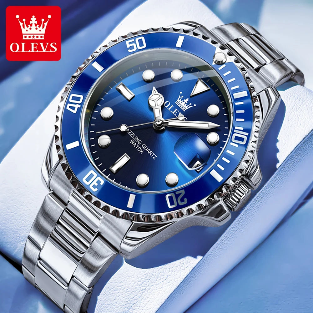 OLEVS 5885 Diving Series Men Watch Luxury Automatic Date Original Watch Trendy Stainless Steel Waterproof Sports Quartz Watch