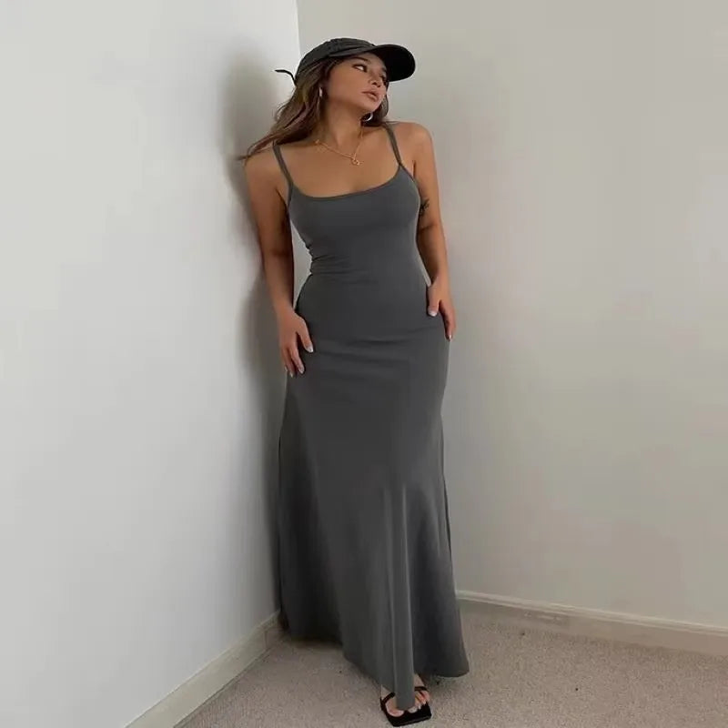 2025 Summer Women's New Fashion Simple Temperament Suspender Long Backless Slim Waisted Sexy Sweet And Spicy Casual Dresses