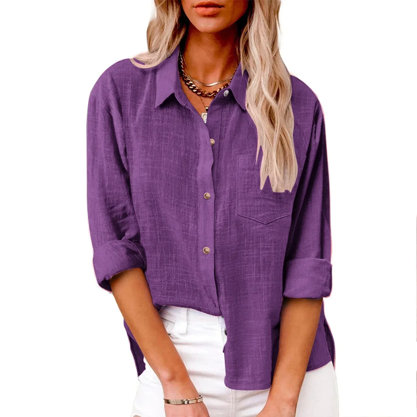 Cotton Linen Long Sleeve Shirts for Women T Shirt