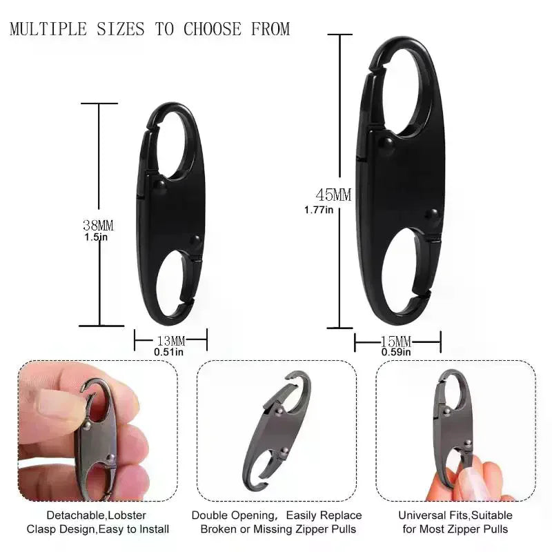 2Pcs Zipper Clip Theft Deterrent Double Opening Zippers Pull Replacement Detachable Zipper Connectors Zipper Lock Carabiner Clip
