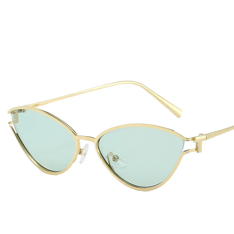 Brand Small Cat Eye Sunglasses Women Luxury 2042 Unique Metal Frame Brown Sun Glasses Trendy UV400 Eyewear Shades Vintage