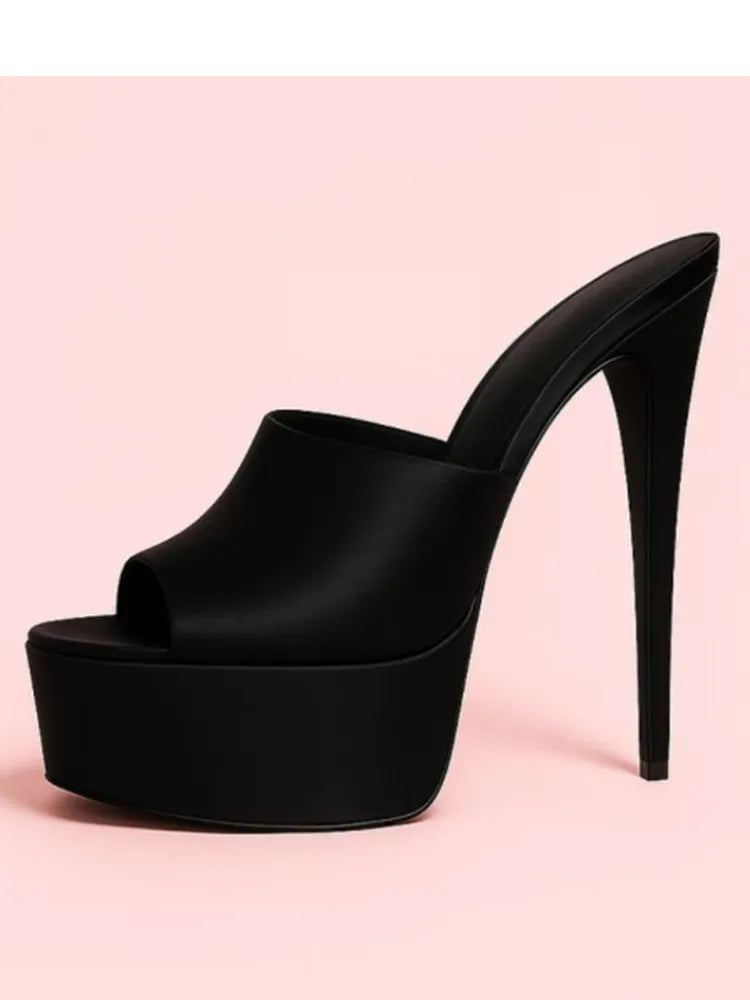 2026 Summer New Women's Thick Bottom, Fine High Heels, Toothed Cool Slippers, Fashion Show, Party, Ultra High Heel Sandals