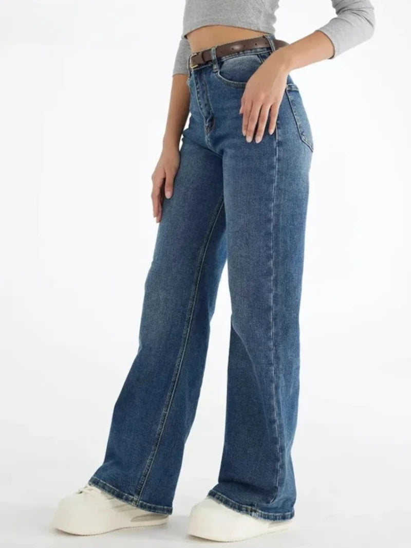 Straight Leg Jeans Pants For Woman Bottom Vintage Pockets Loose Basic Women Denim Pants Streetwear Female Retro Trousers