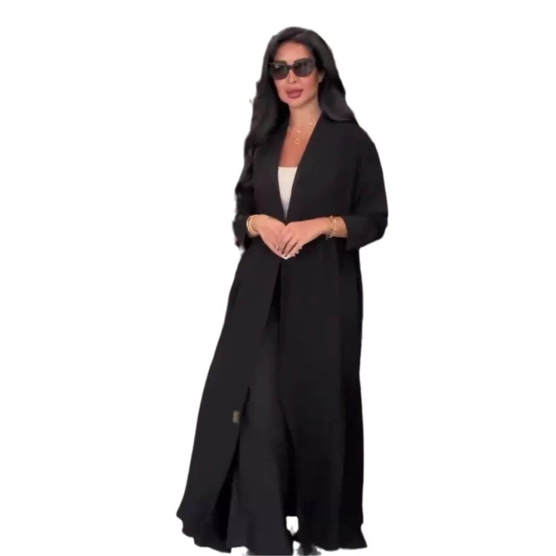 Muslim 2 Piece Set Women Long Coat Windbreaker Wide Leg Pants