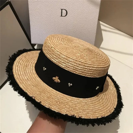 French Straw Hat Elegant Women's Outdoor