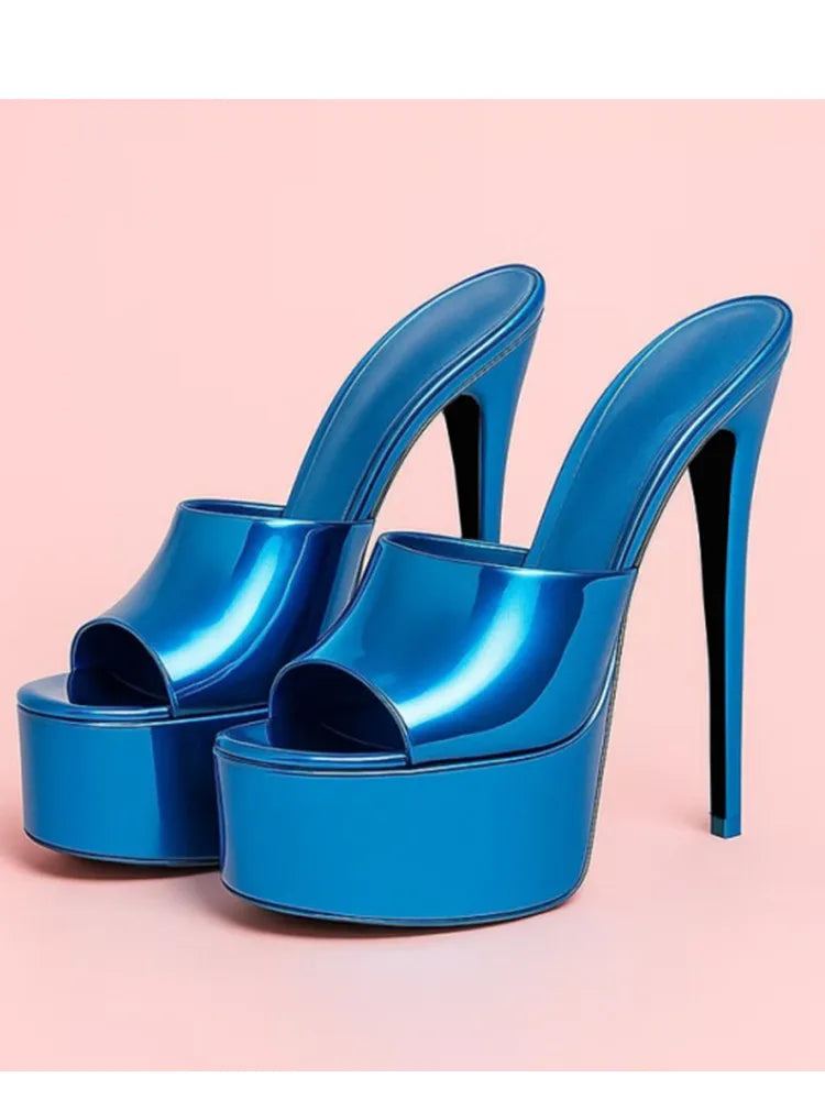 2026 Summer New Women's Thick Bottom, Fine High Heels, Toothed Cool Slippers, Fashion Show, Party, Ultra High Heel Sandals