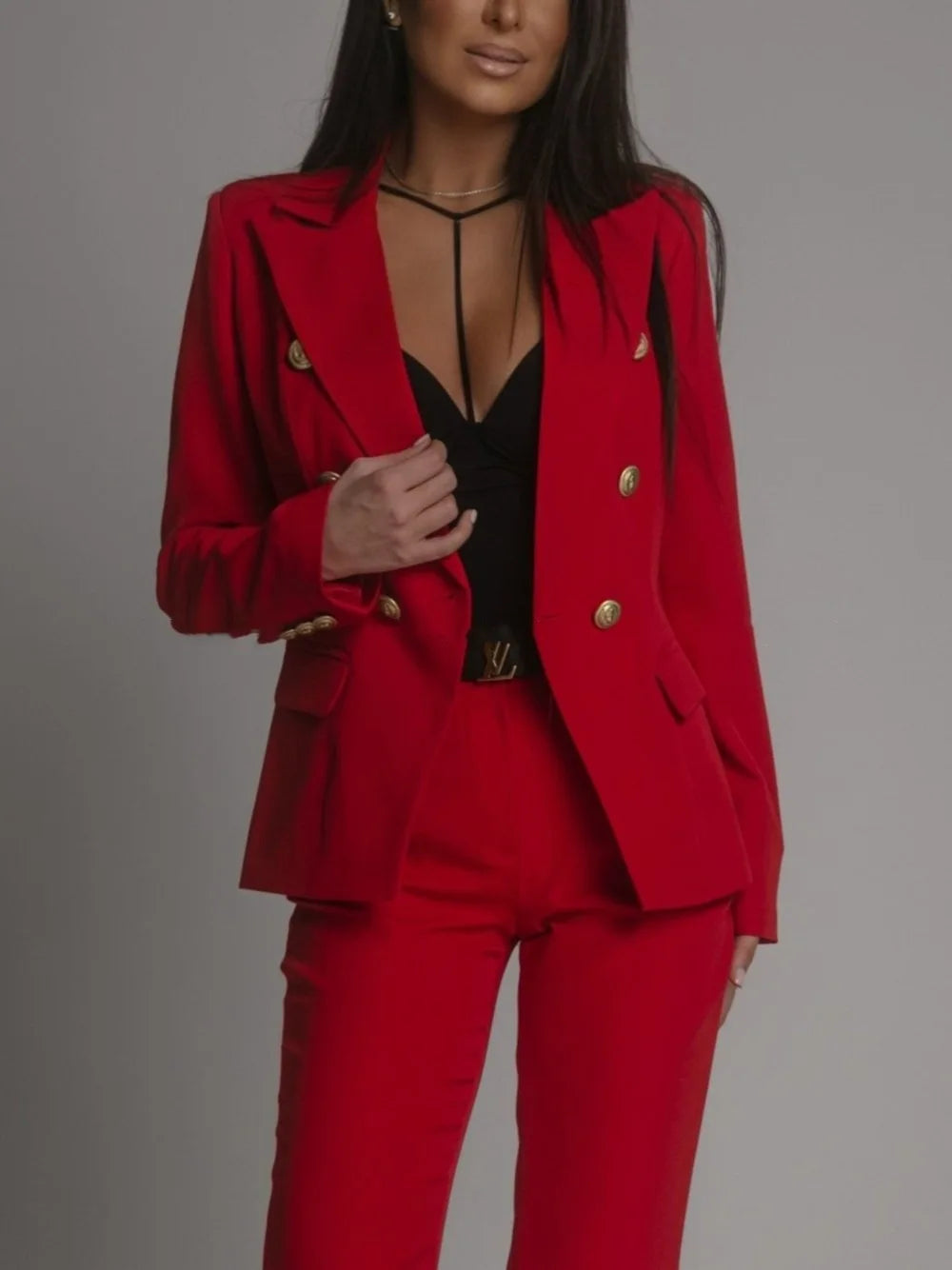 Women Solid Tailored Sets Button Solid Cardigan Full Sleeve Turn Down Collar Jackets Casual Elegant Blazer Office Lady Sets 2026