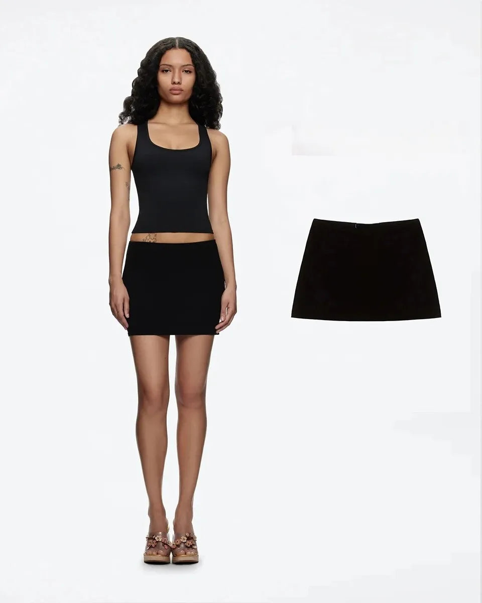 Tank Summer Black Women's Mini Skirt Slim Fit Bodycon Mid-Low Waist Skirt 100% Rayon Skirt