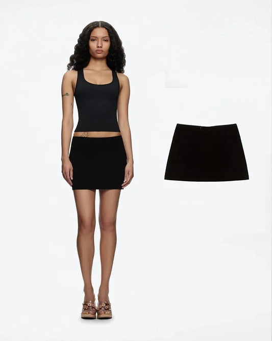 Tank Summer Black Women's Mini Skirt Slim Fit Bodycon Mid-Low Waist Skirt 100% Rayon Skirt
