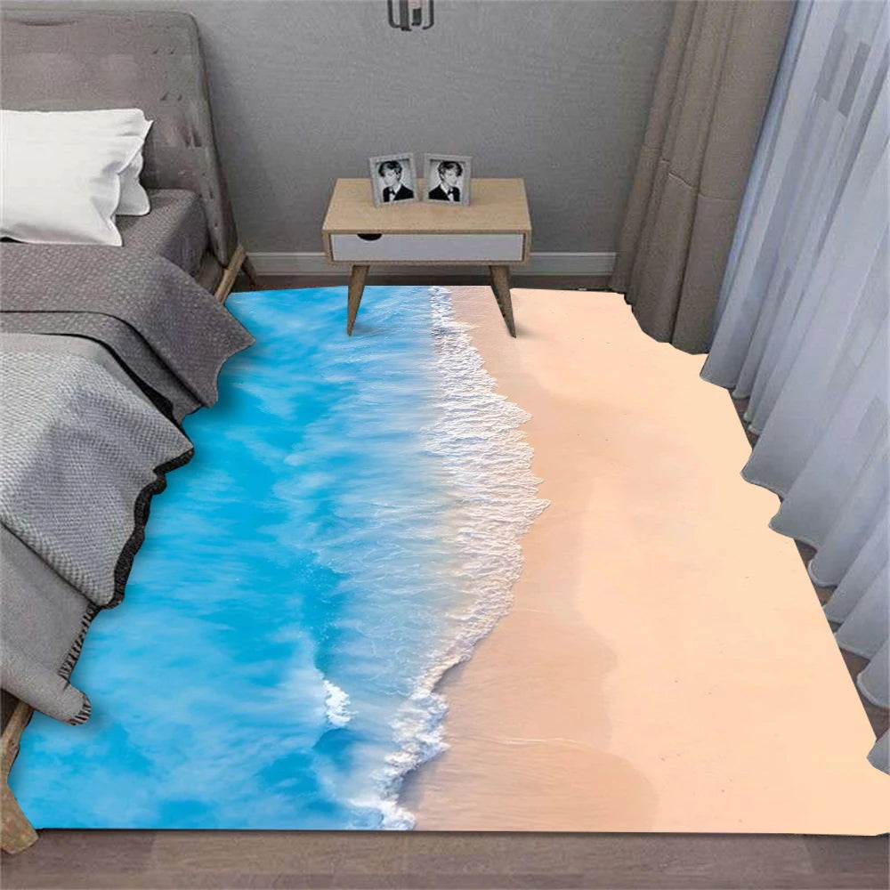 Summer Charm Waves Beach Shell Carpet for Living Room Sofa Decor Rugs Bedroom Rug Kitchen Coffee Table Floor Mat Hallway Rug