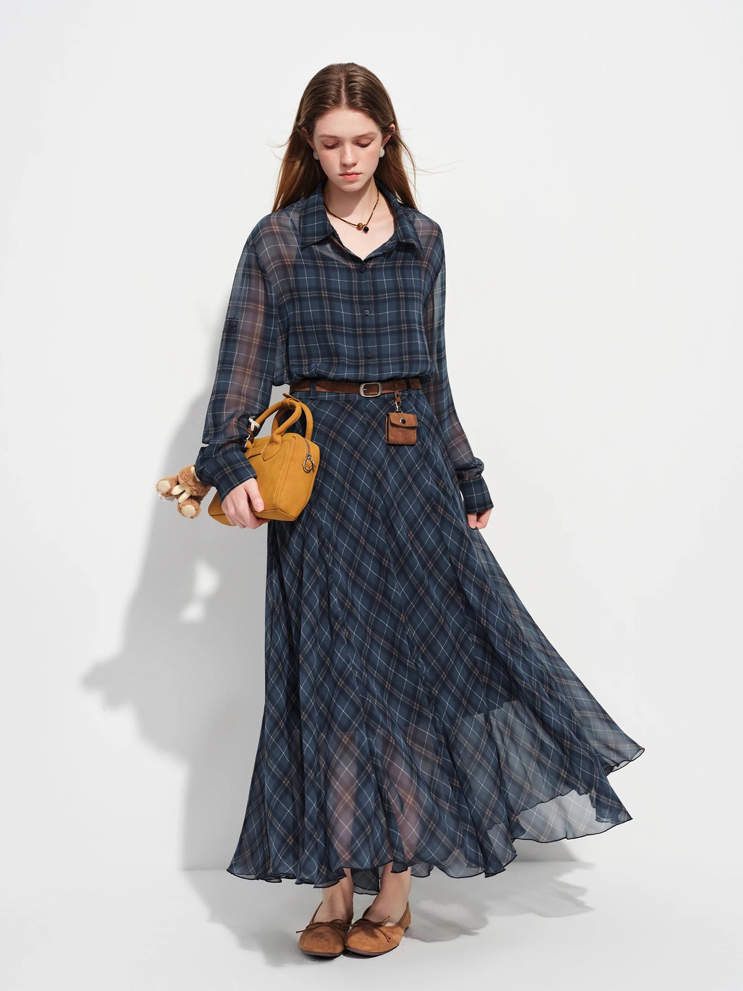 FSLE  Retro Checkered Elegant Commuter Dress for Women Spring 2026 New Arrival Quick-Drying Easy-Care WIth Inner camisole Dress