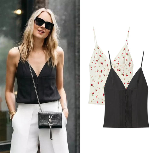 V-Neck Sleeveless Backless Tops Lady Sexy Slim Fit Chic Thin Straps Camisole