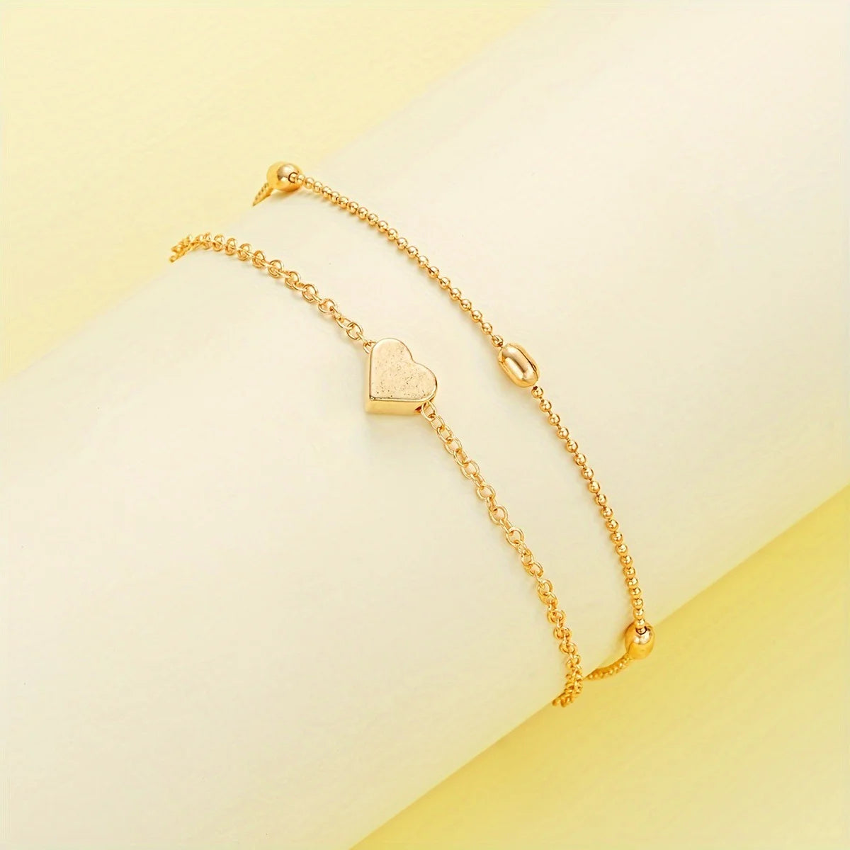 Chic Imitation Pearl Heart Jewelry Set For Women Gold Color Round Beads Necklace Bracelet Set Daily Wear Fashion Collection