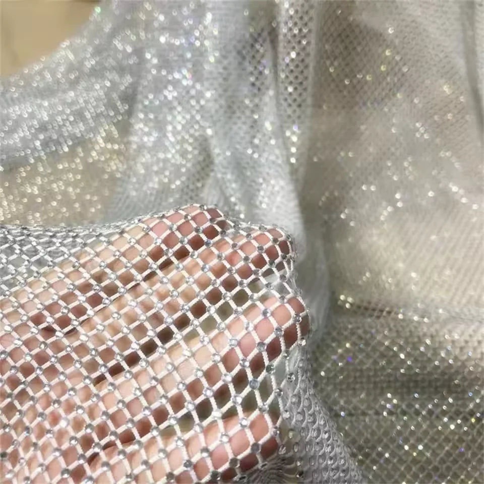 Contessa Custom Sexy Shiny Net Drill Column Prom Dress Cowl Neck Spaghetti Strap Sheath High Slit Maxi Evening Dress Formal Gown