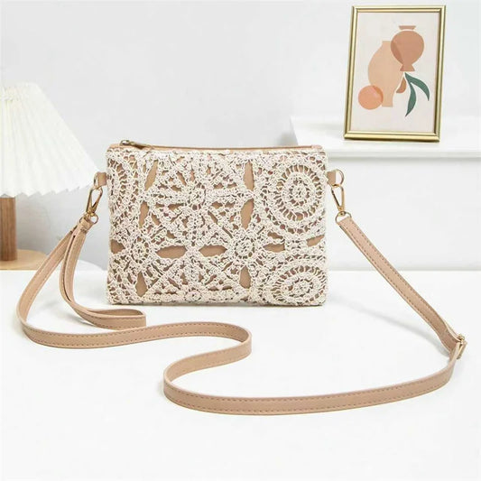 Pattern Hollow Woven Bag，Boho Beach Bags ，Premiun Style Crossbody Bag For Ladies，Vacaition Outfits Women,Travel Must Haves