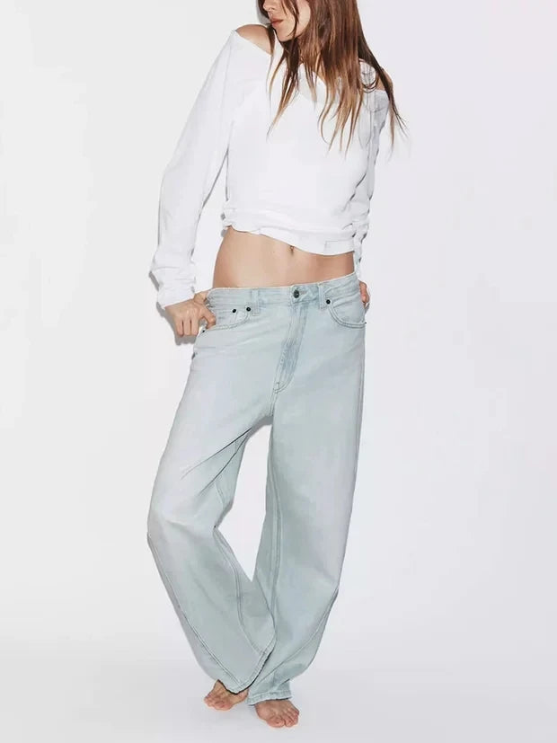 Fashionable Loose Balloon Cut mid Waist Denim Jeans Women's Autumn Zipper Style Casual Low Waist Jeans Stylish Loose Fit