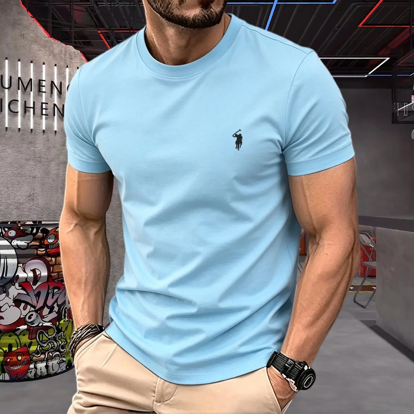 brand round neck short sleeved men's 2026 summer fashion
