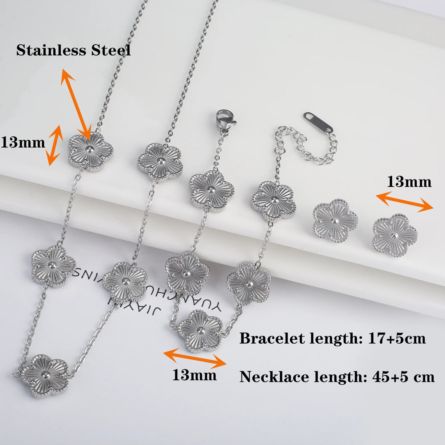 Bracelet Earrings 18K Gold Plated Jewelry Set For Women Girl Gift Clover