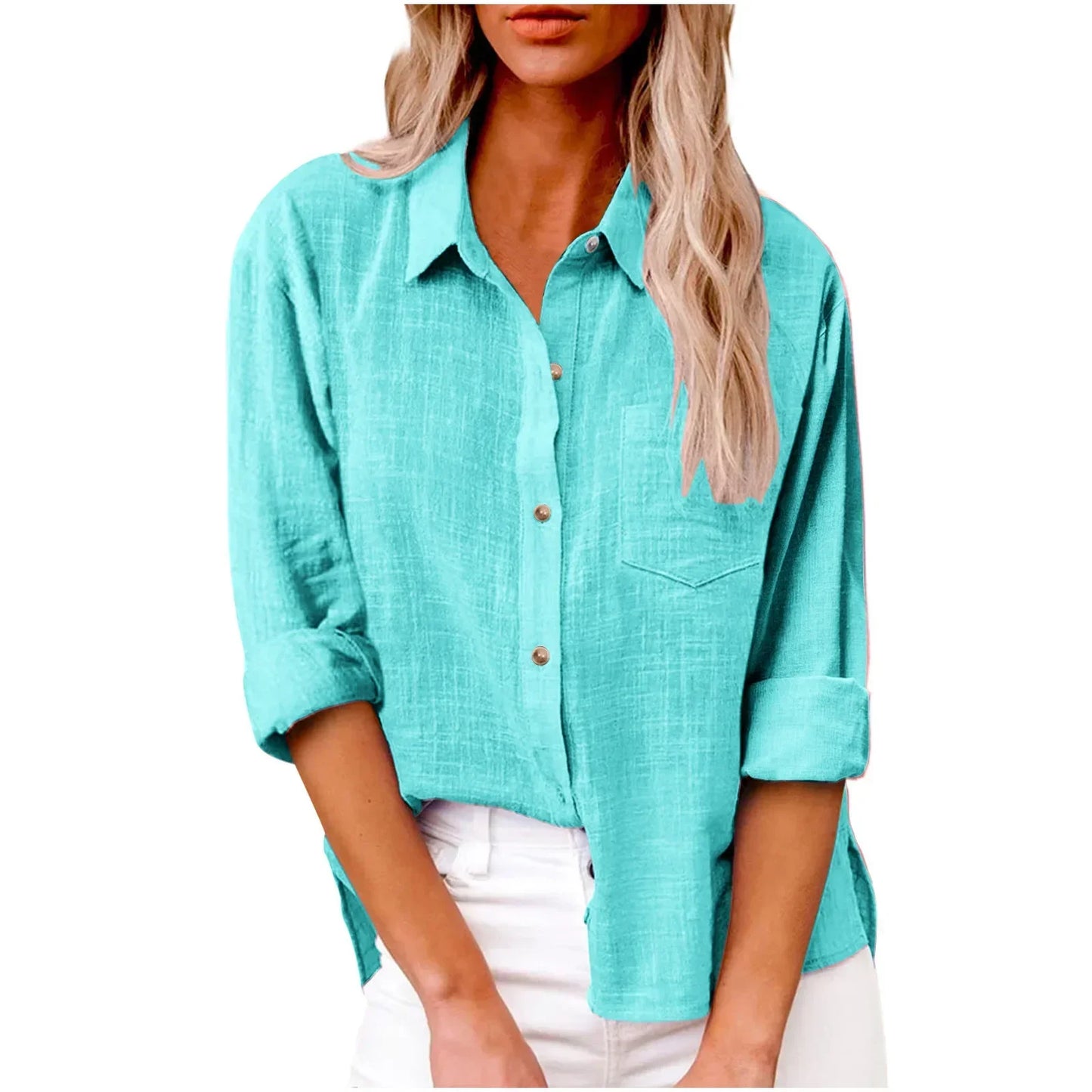 Cotton Linen Long Sleeve Shirts for Women T Shirt