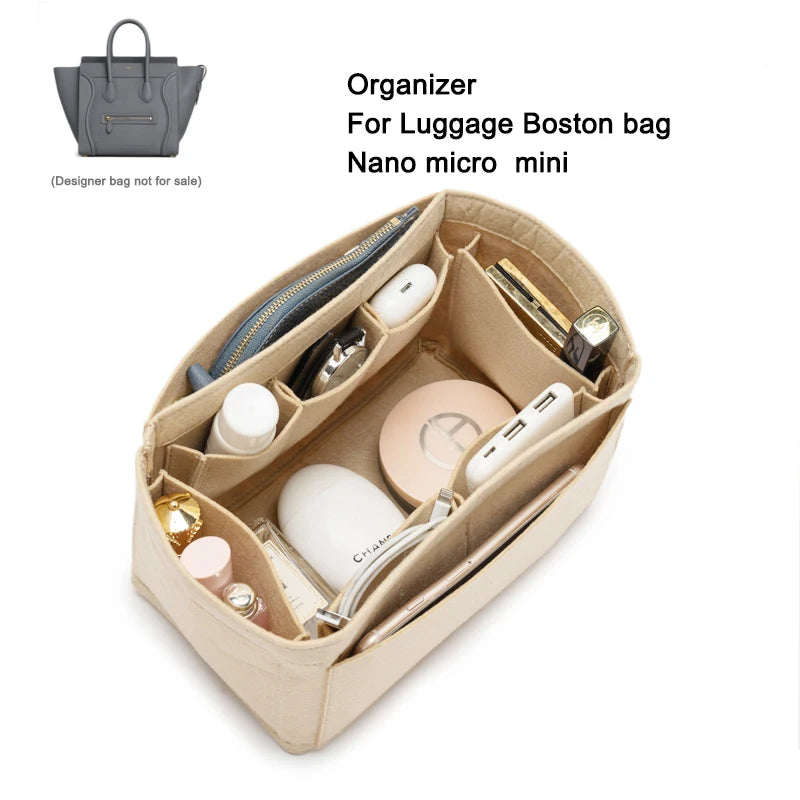 Insert Organizer With pad Pouch for Luggage Boston Bag Nano Micro Mini Bag , Liner Fit Handbags Tote
