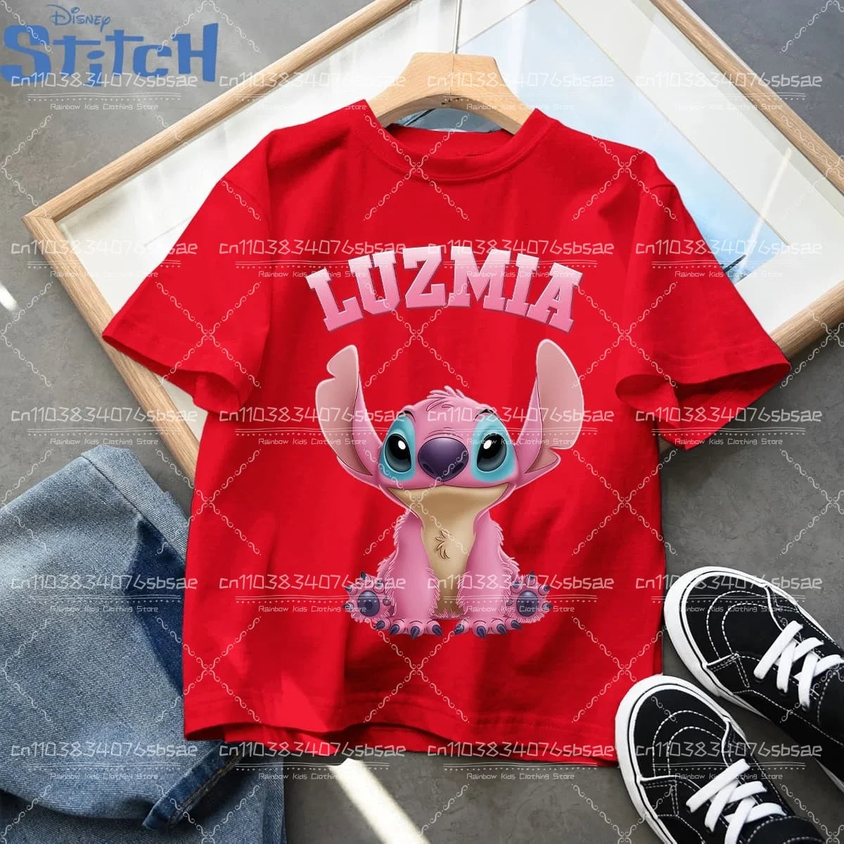 2026 Disney Children's Clothing, Stitch Cartoon Printed T-shirt, Round Neck Top for Boys and Girls, Soft Cotton Fabric Top