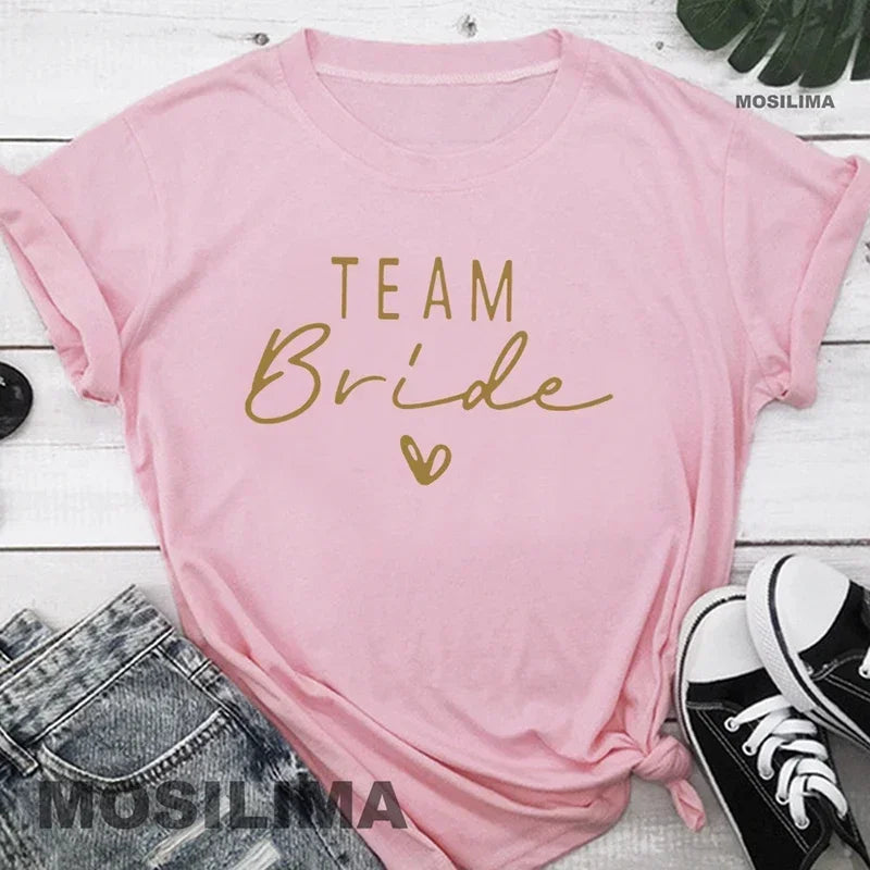 Women  T Shirt Team Bride Bachelorette Party Shower Hen Party Bridesmaid Print T-Shirt 2024 Girls Wedding Female Tops