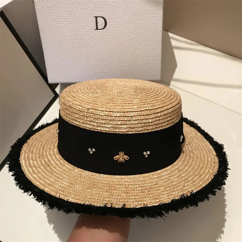 French Straw Hat Elegant Women's Outdoor