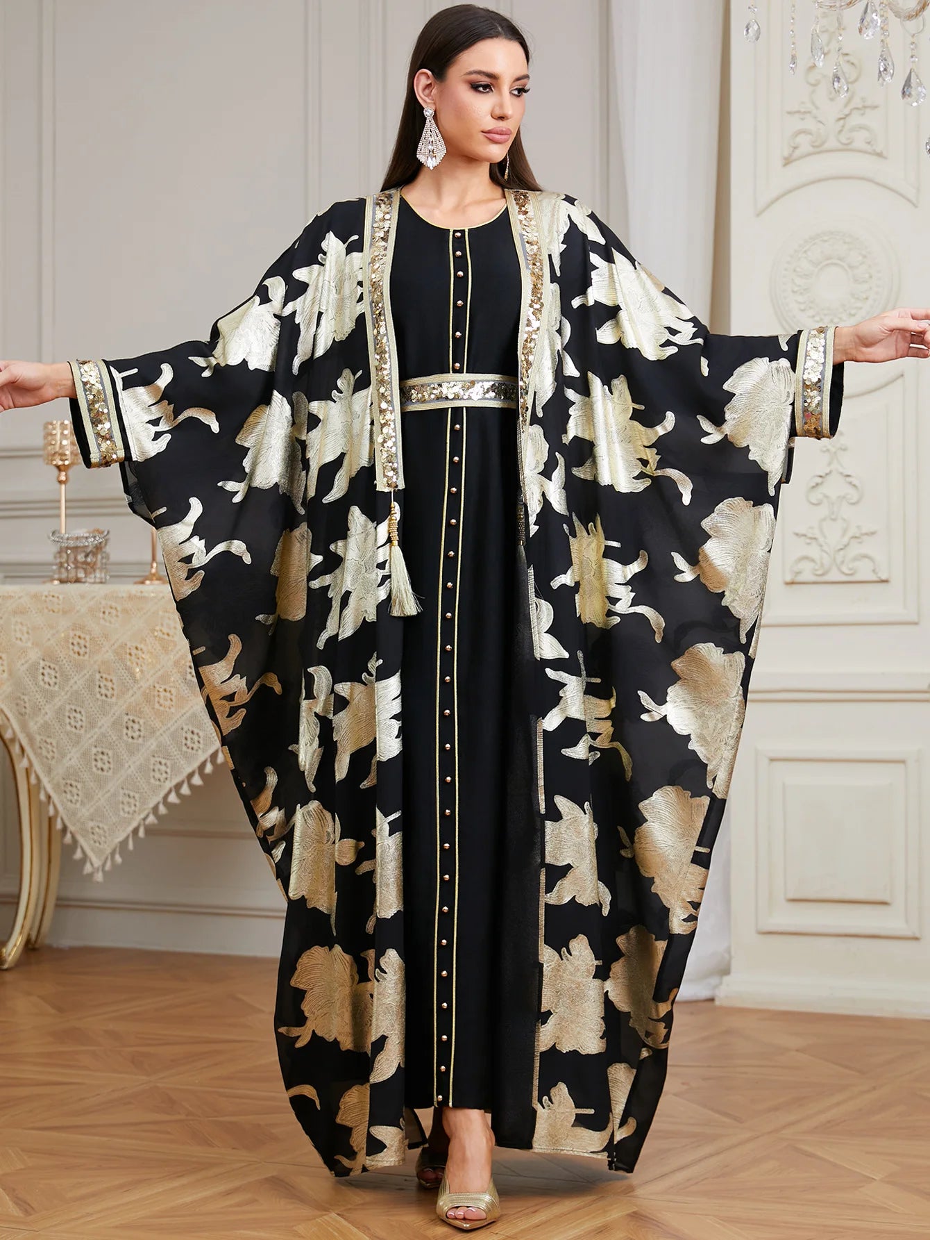 2PCS Dubai Abaya Dress Turkey Kaftan