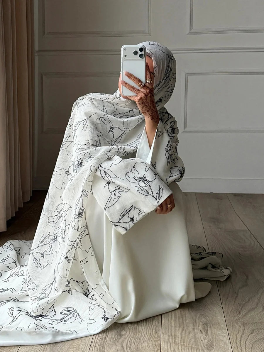 Dubai Abaya Heart print Cardigan traditional Long Dress With Hijab Kaftan