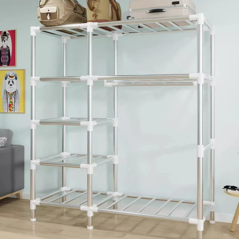 ‌Portable Fabric Closet, Multi-Tier Steel Wardrobe, Rust-Resistant Compact Cabinet Waterproof Storage Organizer with Multi-Color