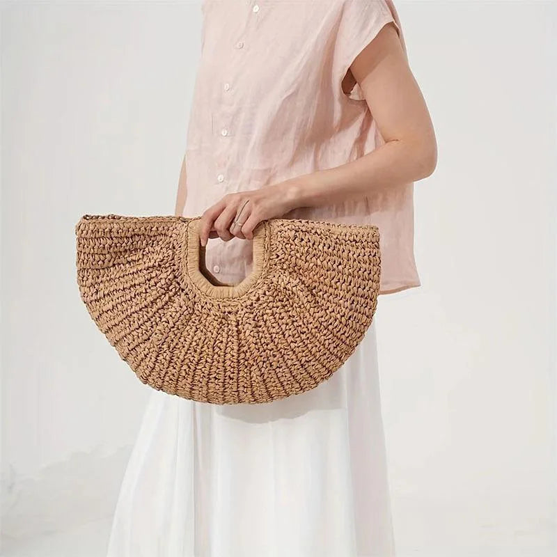 Woven Banquet Handbag Summer Bohemian Seaside Vacation Beach Bag Fashionable Advanced Clip Crossbody Bag Brand Women's Woven Bag