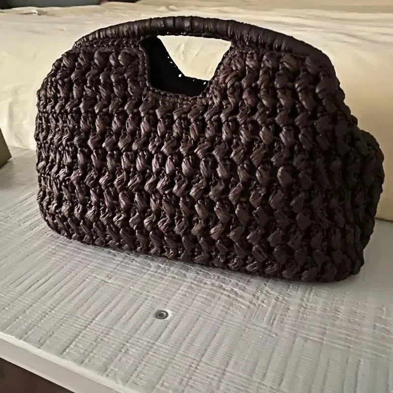 Woven Banquet Handbag Summer Bohemian Seaside Vacation Beach Bag Fashionable Advanced Clip Crossbody Bag Brand Women's Woven Bag
