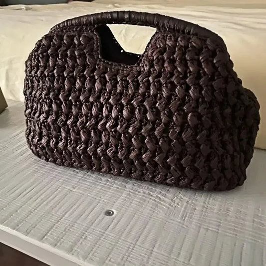Woven Banquet Handbag Summer Bohemian Seaside Vacation Beach Bag Fashionable Advanced Clip Crossbody Bag Brand Women's Woven Bag