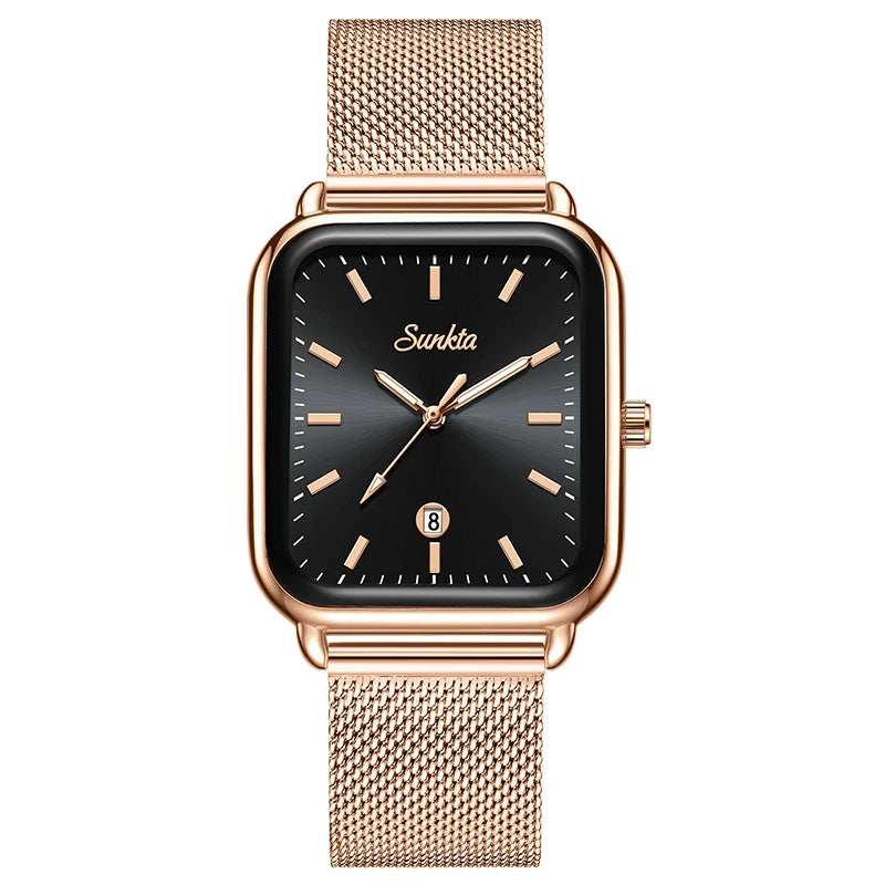 LIGE Vintage Fashion Quartz Wristwatches SUNKTA 2026 Top Luxury Watches Women Waterproof Luminous Mesh Strap Ladies Watch Gifts