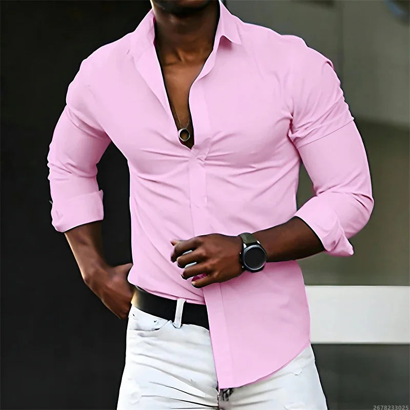 New men's shirt solid color long sleeve casual fashion black and white multi-color optional all seasons business men's shirt
2026