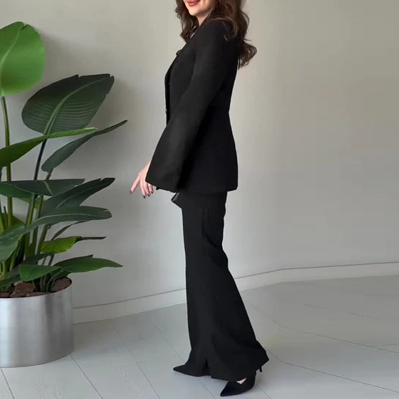 Casual High Waist Commute Outfits Fashion Long Sleeve Button Blazer&Suit Pants Sets Office Lady Solid Color Slim Two Piece Sets