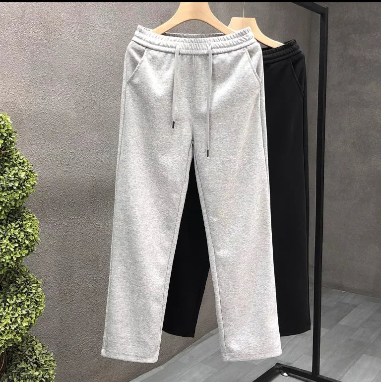 Cotton Gray Straight Leg Sweatpants Men's Paris Collection