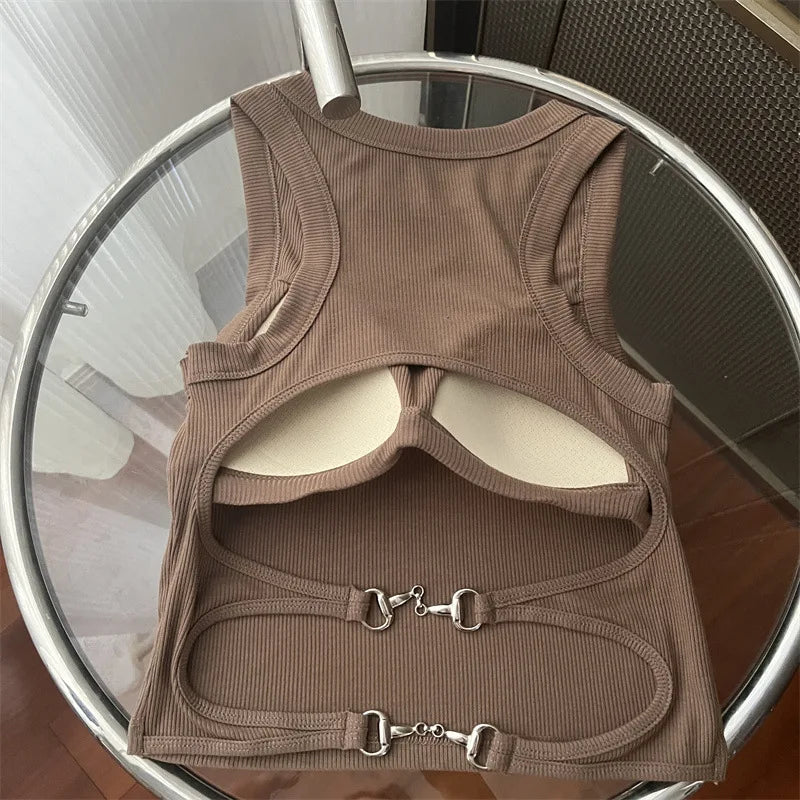 Sports Tank Tops With Bra Pad Casual Crop