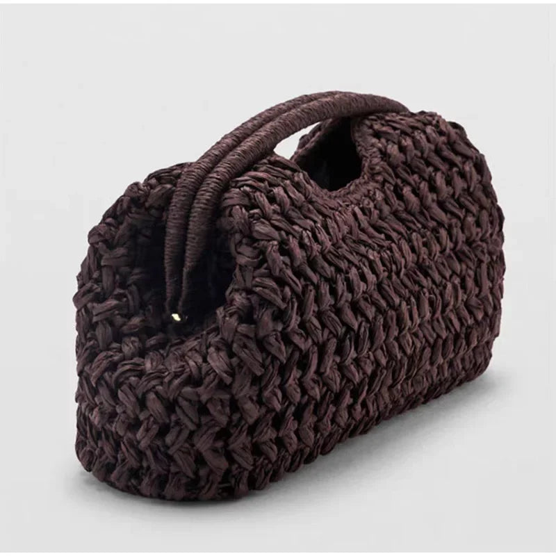 Woven Banquet Handbag Summer Bohemian Seaside Vacation Beach Bag Fashionable Advanced Clip Crossbody Bag Brand Women's Woven Bag