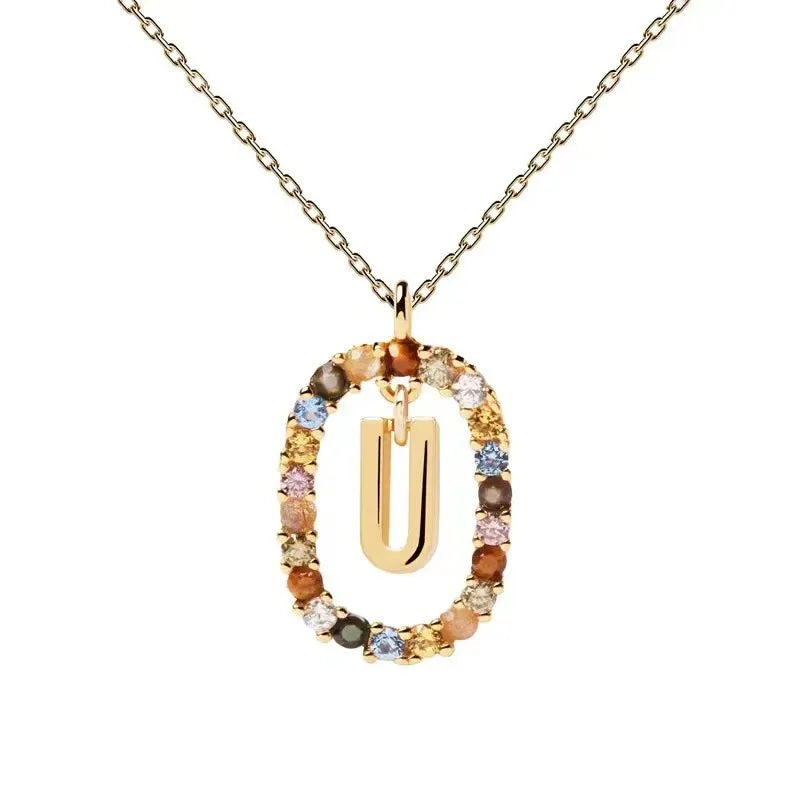 Creative A-Z Letter Pendant Women's Necklace Sweet Versatile Adjustable Chain Lobster Clasp Colorful Jewelry Popular 2026 Gift