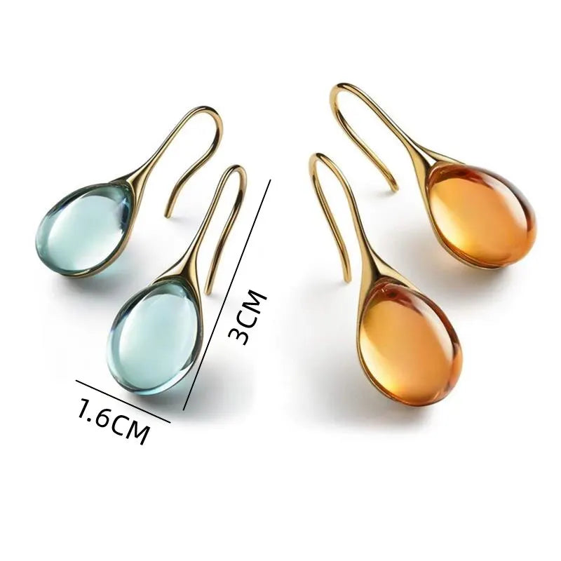 2 Pcs Gold-color Earrings Luxury Style Inlaid Faux Cat's Eye Stones