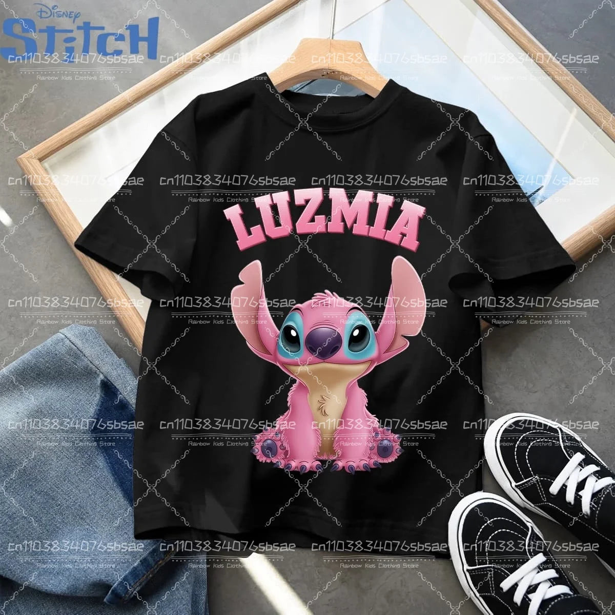 2026 Disney Children's Clothing, Stitch Cartoon Printed T-shirt, Round Neck Top for Boys and Girls, Soft Cotton Fabric Top